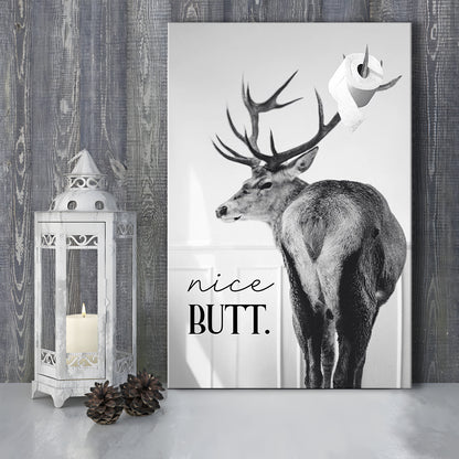 Funny Nice Butt Deer Bathroom Black and White, Canvas Print Wall Art, Wall Decor, Painting Canvas