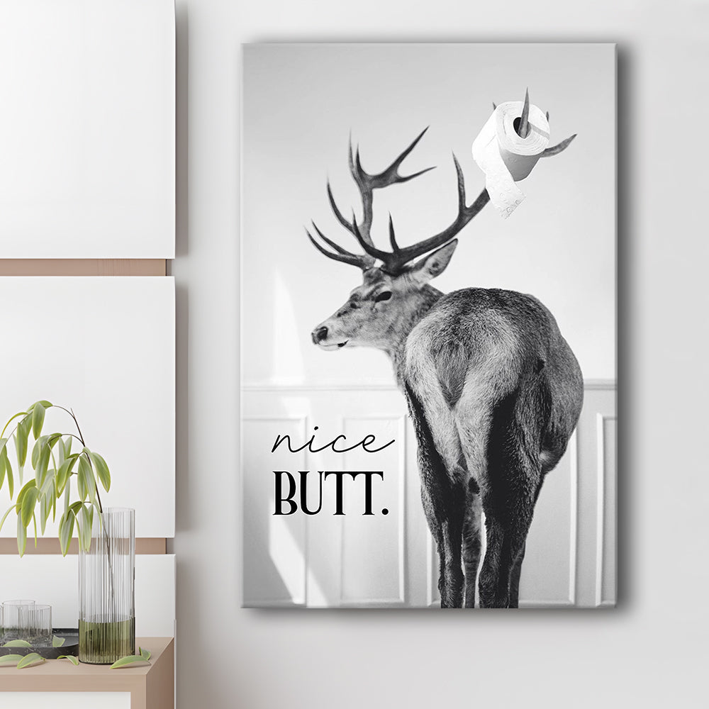 Funny Nice Butt Deer Bathroom Black and White, Canvas Print Wall Art, Wall Decor, Painting Canvas