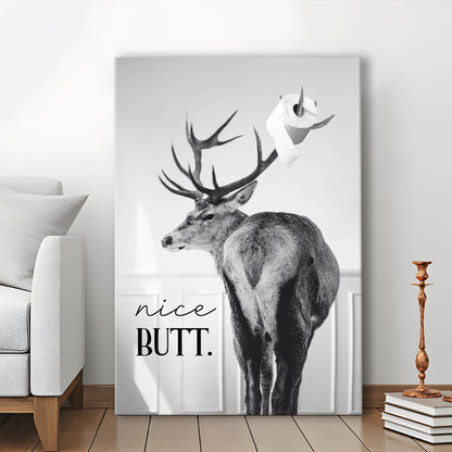 Funny Nice Butt Deer Bathroom Black and White, Canvas Print Wall Art, Wall Decor, Painting Canvas