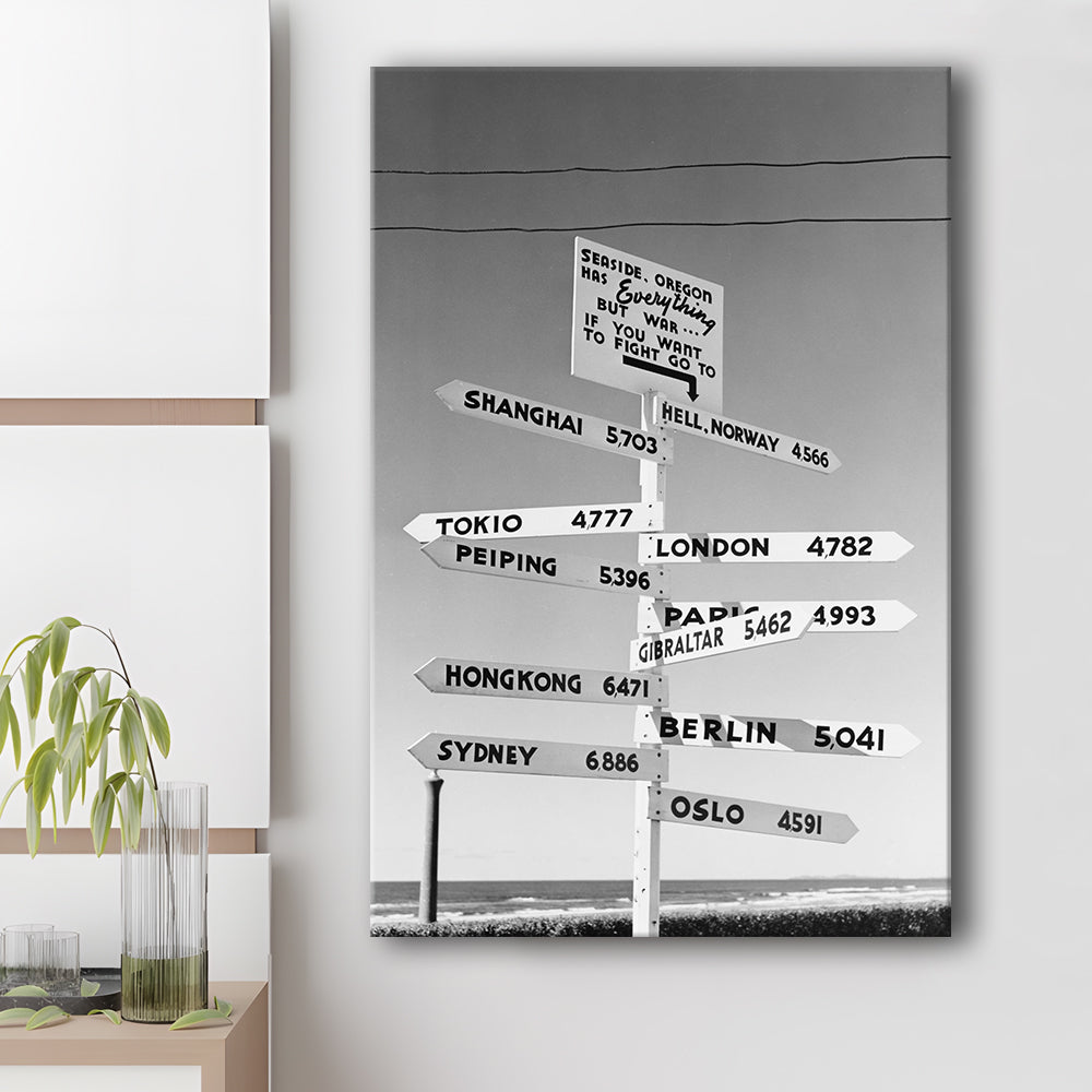 Funny Oregon Seaside Sign Black and White Art, Canvas Print Wall Art