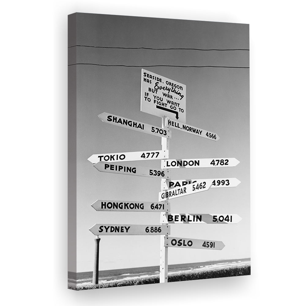 Funny Oregon Seaside Sign Black and White Art, Canvas Print Wall Art