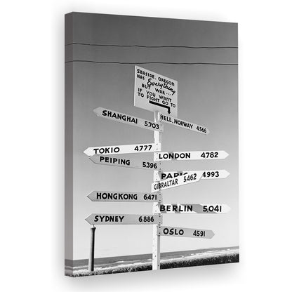 Funny Oregon Seaside Sign Black and White Art, Canvas Print Wall Art
