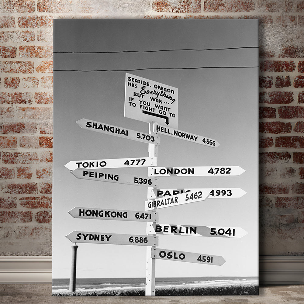 Funny Oregon Seaside Sign Black and White Art, Canvas Print Wall Art