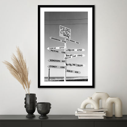 Funny Oregon Seaside Sign Black and White Art, Framed Art Print White Border Wall Decor