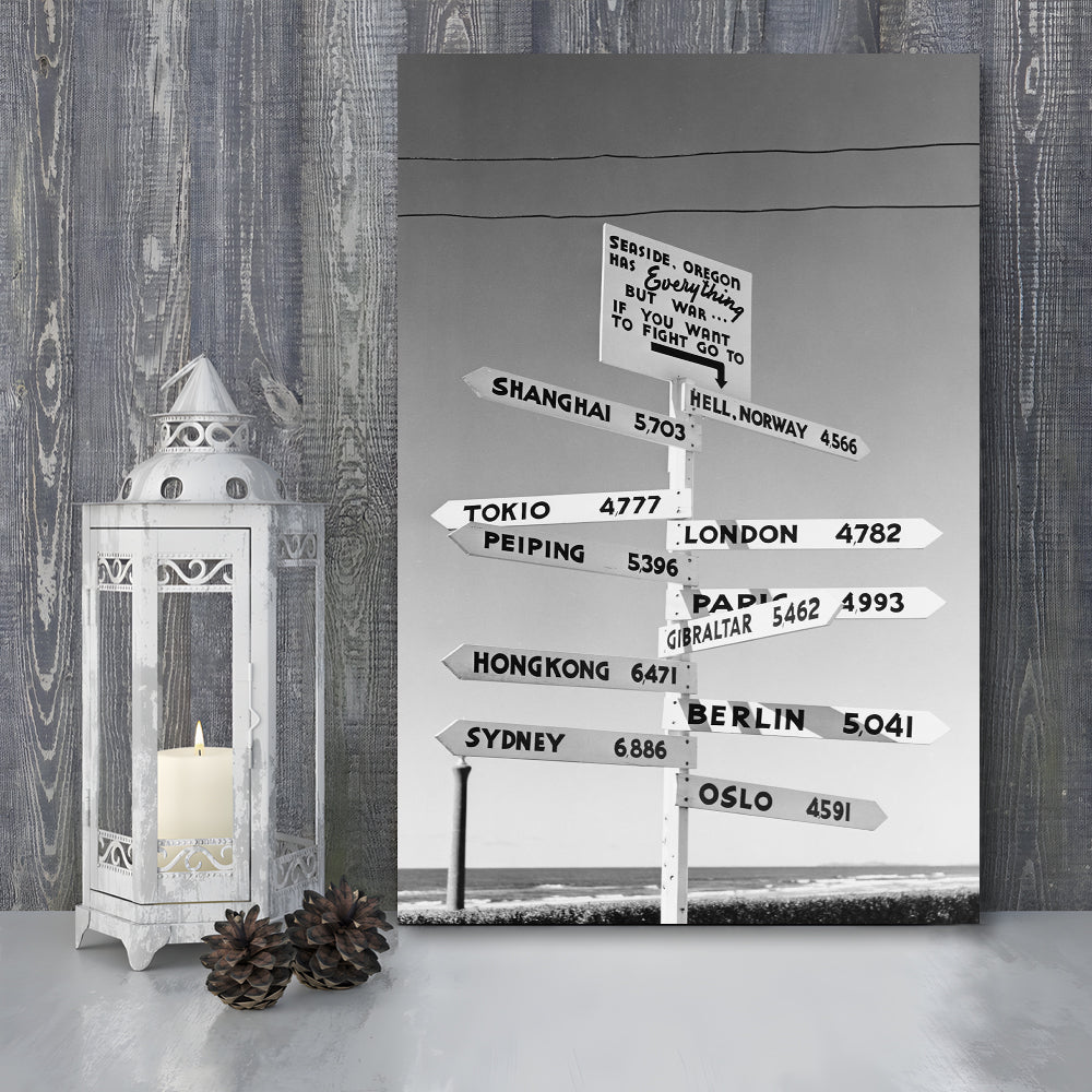 Funny Oregon Seaside Sign Black and White Art, Canvas Print Wall Art