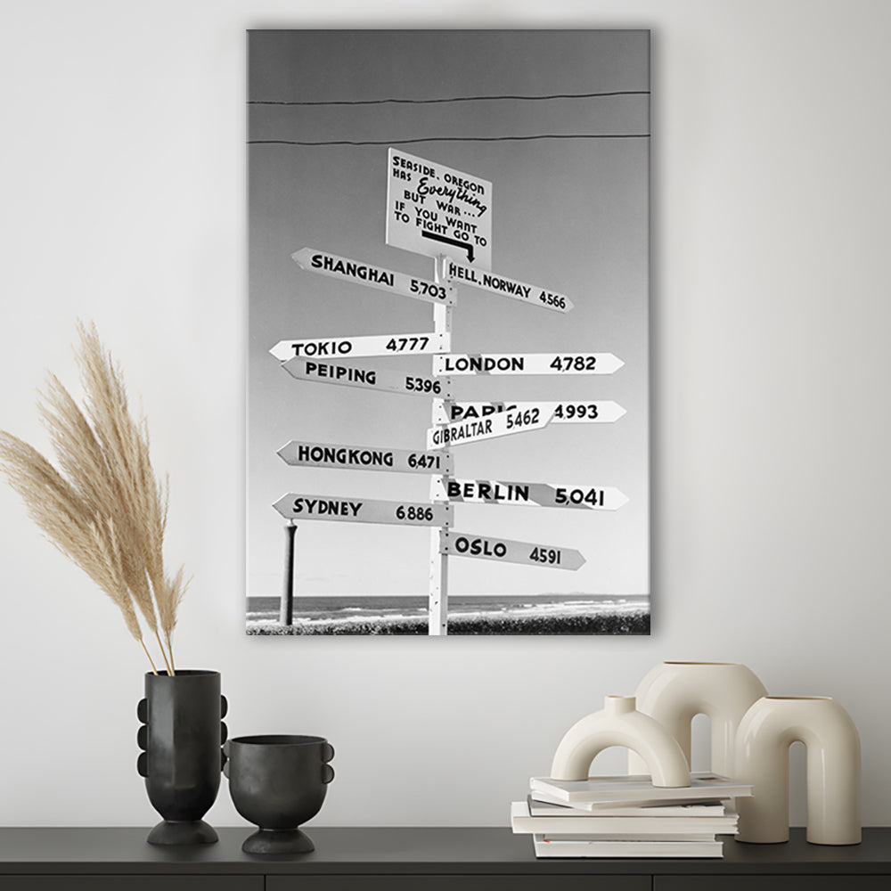 Funny Oregon Seaside Sign Black and White Art, Canvas Print Wall Art