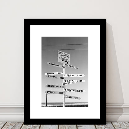 Funny Oregon Seaside Sign Black and White Art, Framed Art Print White Border Wall Decor