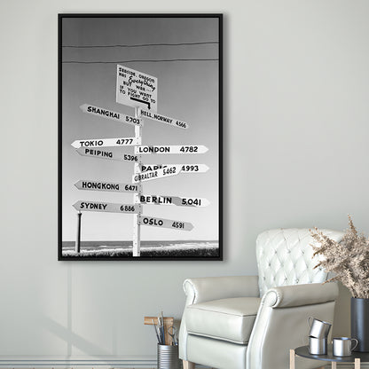 Funny Oregon Seaside Sign Black and White Art, Floating Framed Canvas Print