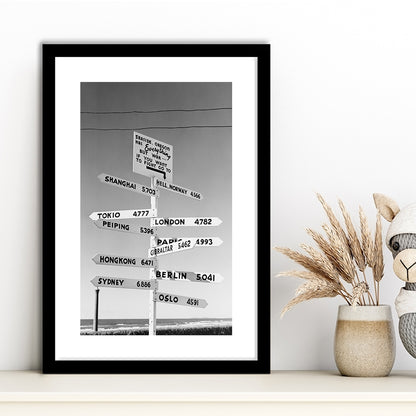 Funny Oregon Seaside Sign Black and White Art, Framed Art Print White Border Wall Decor