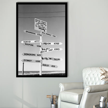 Funny Oregon Seaside Sign Black and White Art, Framed Art Print Wall Decor