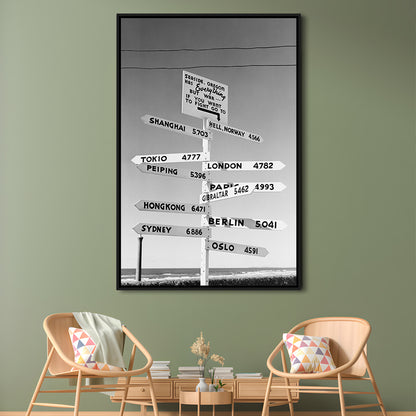 Funny Oregon Seaside Sign Black and White Art, Floating Framed Canvas Print