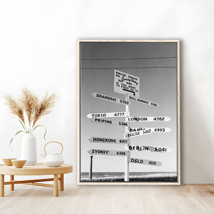 Funny Oregon Seaside Sign Black and White Art, Floating Framed Canvas Print
