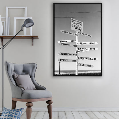 Funny Oregon Seaside Sign Black and White Art, Floating Framed Canvas Print