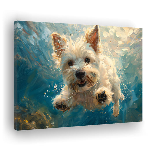 West Highland White Terrier Dog Underwater, Canvas Art Decor Print, Painting Art, Canvas Print Wall Art Home Decor