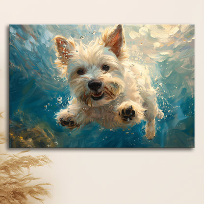 West Highland White Terrier Dog Underwater, Canvas Art Decor Print, Painting Art, Canvas Print Wall Art Home Decor