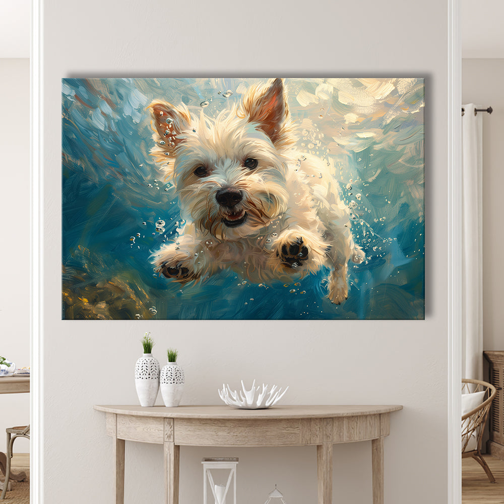 West Highland White Terrier Dog Underwater, Canvas Art Decor Print, Painting Art, Canvas Print Wall Art Home Decor