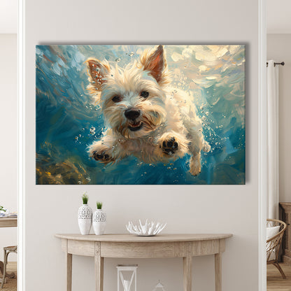 West Highland White Terrier Dog Underwater, Canvas Art Decor Print, Painting Art, Canvas Print Wall Art Home Decor