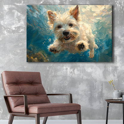 West Highland White Terrier Dog Underwater, Canvas Art Decor Print, Painting Art, Canvas Print Wall Art Home Decor