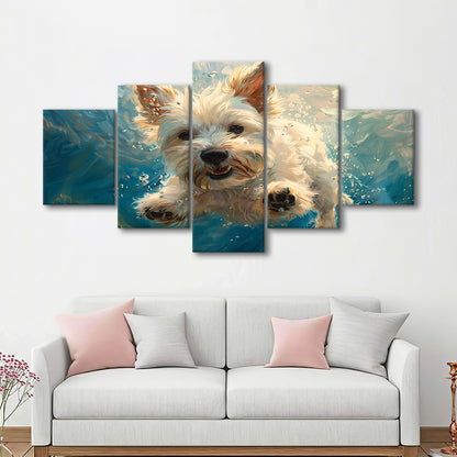 West Highland White Terrier Dog Underwater, Canvas Art Decor Print, Painting Art, Mixed Panels Canvas Print Wall Art