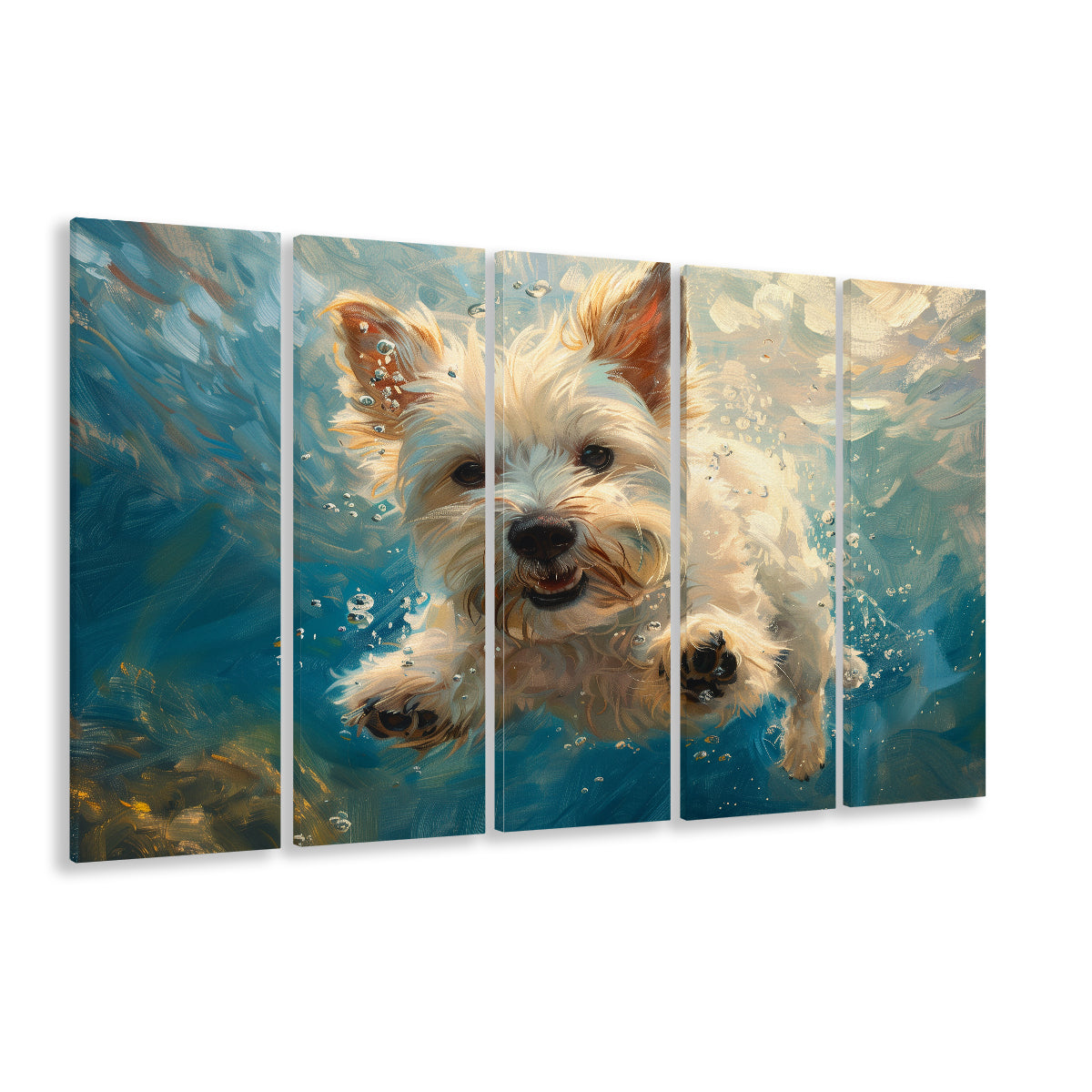 West Highland White Terrier Dog Underwater, Canvas Art Print, Painting Art, Multi Panels Canvas Print Wall Art
