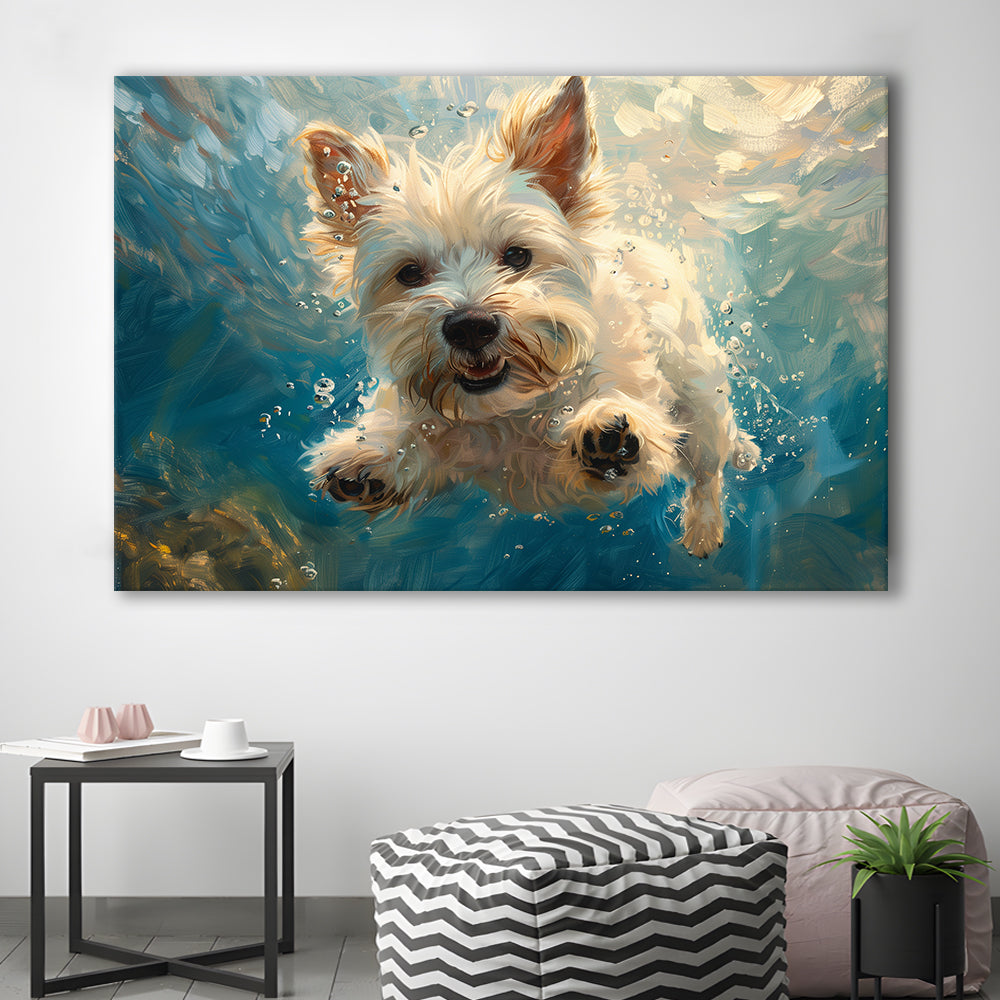 West Highland White Terrier Dog Underwater, Canvas Art Decor Print, Painting Art, Canvas Print Wall Art Home Decor