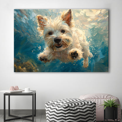 West Highland White Terrier Dog Underwater, Canvas Art Decor Print, Painting Art, Canvas Print Wall Art Home Decor
