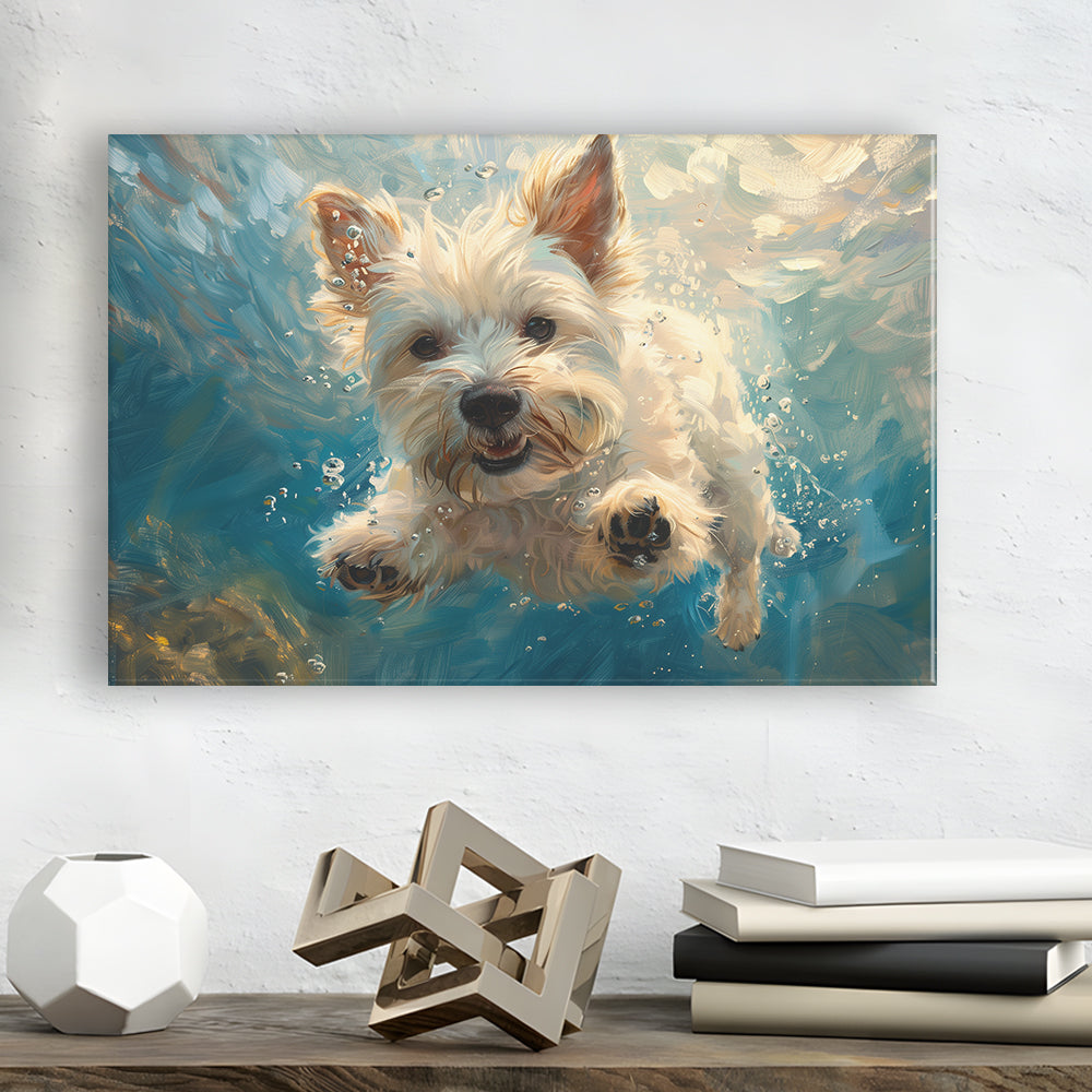 West Highland White Terrier Dog Underwater, Canvas Art Decor Print, Painting Art, Canvas Print Wall Art Home Decor