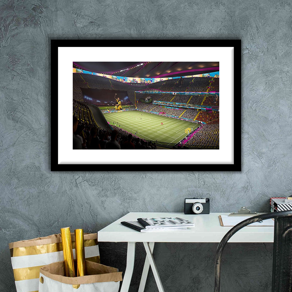 Fut Stadium Fifa, Stadium Canvas, Sport Art, Gift for him, White Border Framed Art Print Wall Decor
