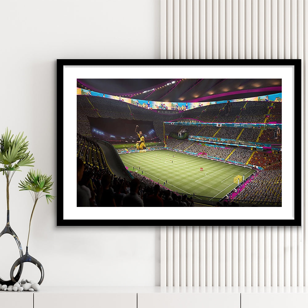 Fut Stadium Fifa, Stadium Canvas, Sport Art, Gift for him, White Border Framed Art Print Wall Decor