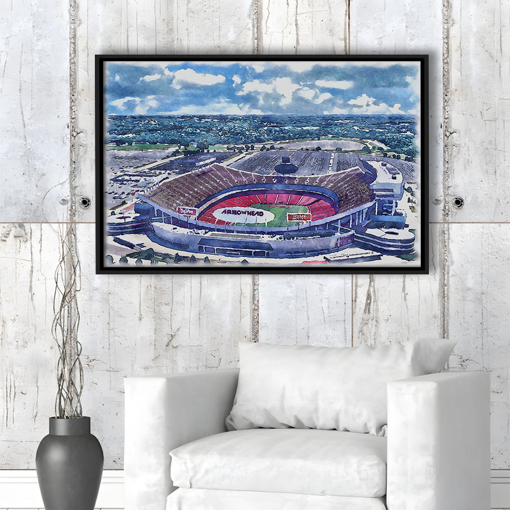 GEHA Field at Arrowhead Painting Stadium Watercolor, Kansas City, Sport Gift Art, Framed Canvas Print Wall Art