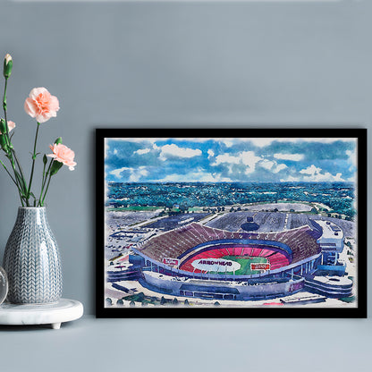 GEHA Field at Arrowhead Painting Stadium Watercolor, Kansas City, Sport Gift Art, Framed Art Print Wall Decor