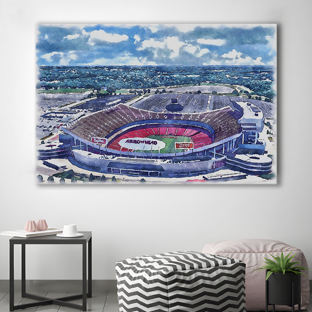 GEHA Field at Arrowhead Painting Stadium Watercolor, Kansas City, Sport Art, Gifts for him, Canvas Print Wall Art