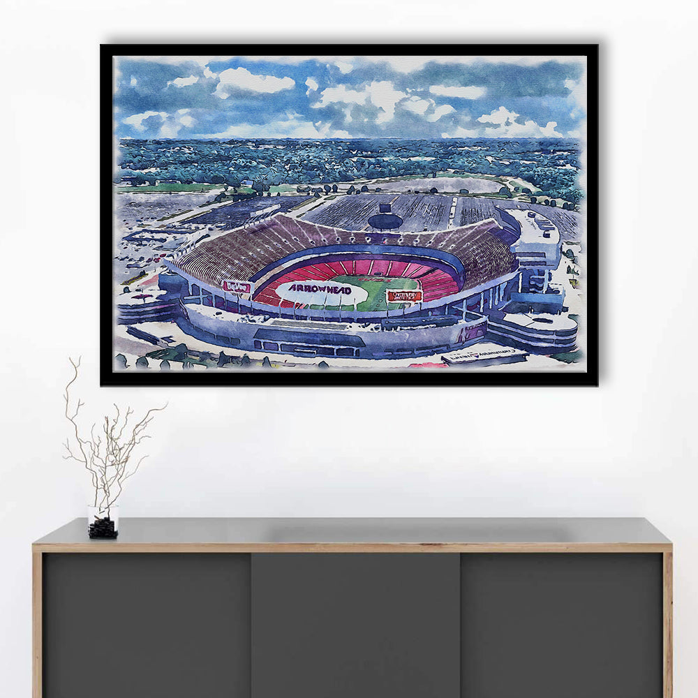 GEHA Field at Arrowhead Painting Stadium Watercolor, Kansas City, Sport Gift Art, Framed Art Print Wall Decor