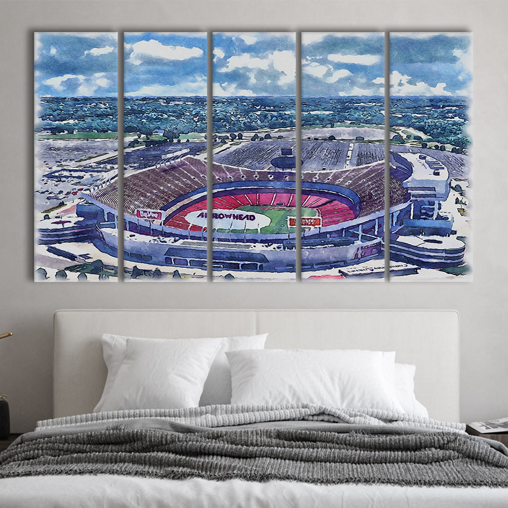 GEHA Field at Arrowhead Painting Stadium Watercolor, Kansas City, Sport Art, Extra Large Canvas Print Wall Art