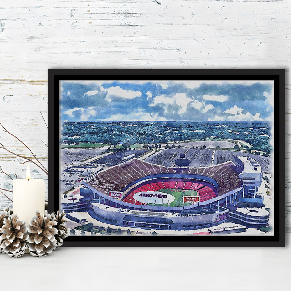 GEHA Field at Arrowhead Painting Stadium Watercolor, Kansas City, Sport Gift Art, Framed Canvas Print Wall Art