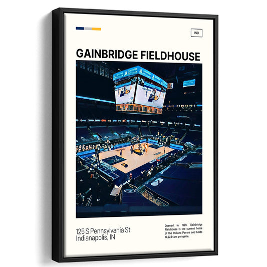 Gainbridge Fieldhouse Print, Indiana Pacers Stadium Canvas Art, Man Cave Gift, Floating Framed Canvas Print Wall Art