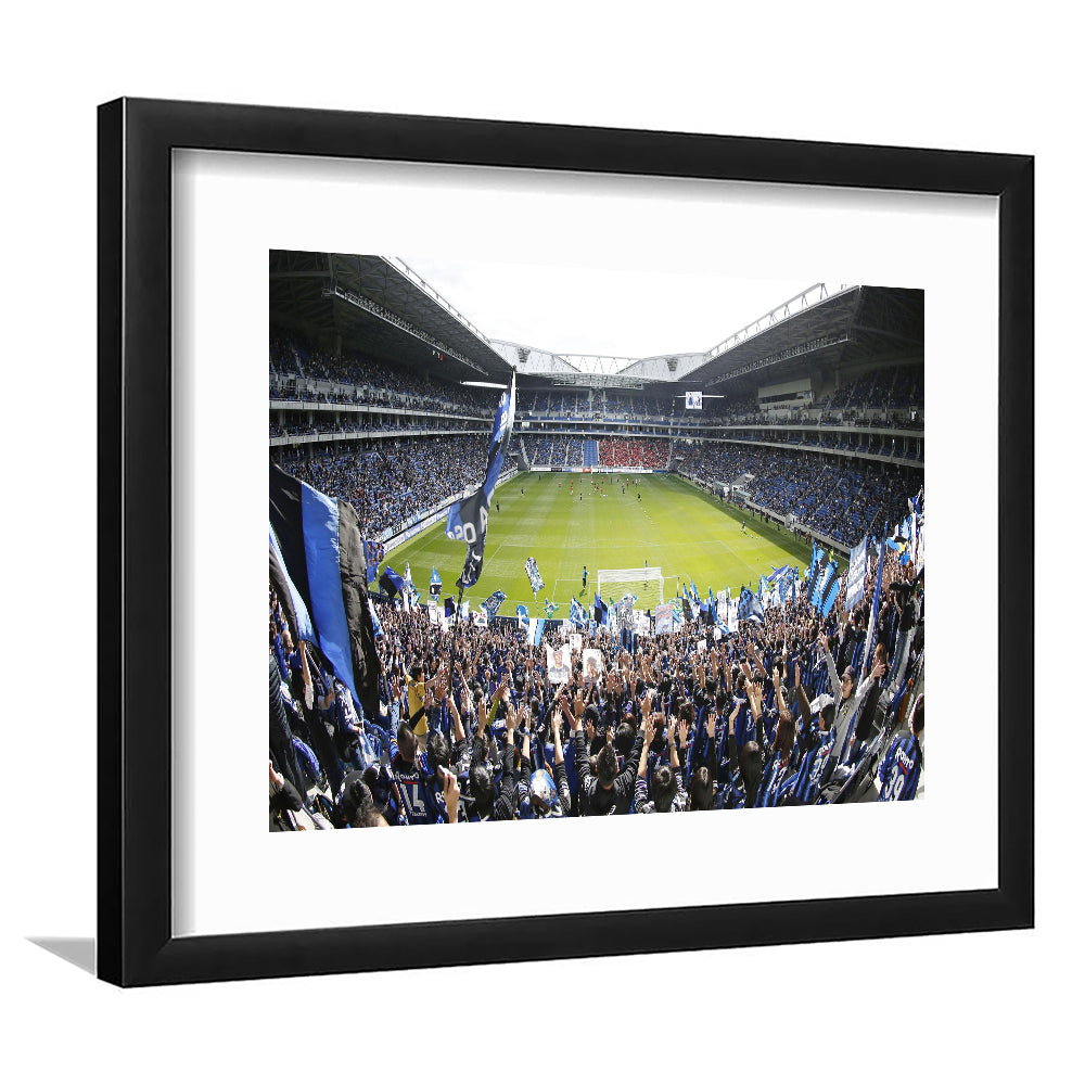 Gamba Osaka New Stadium, Stadium Canvas, Sport Art, Gift for him, White Border Framed Art Print Wall Decor