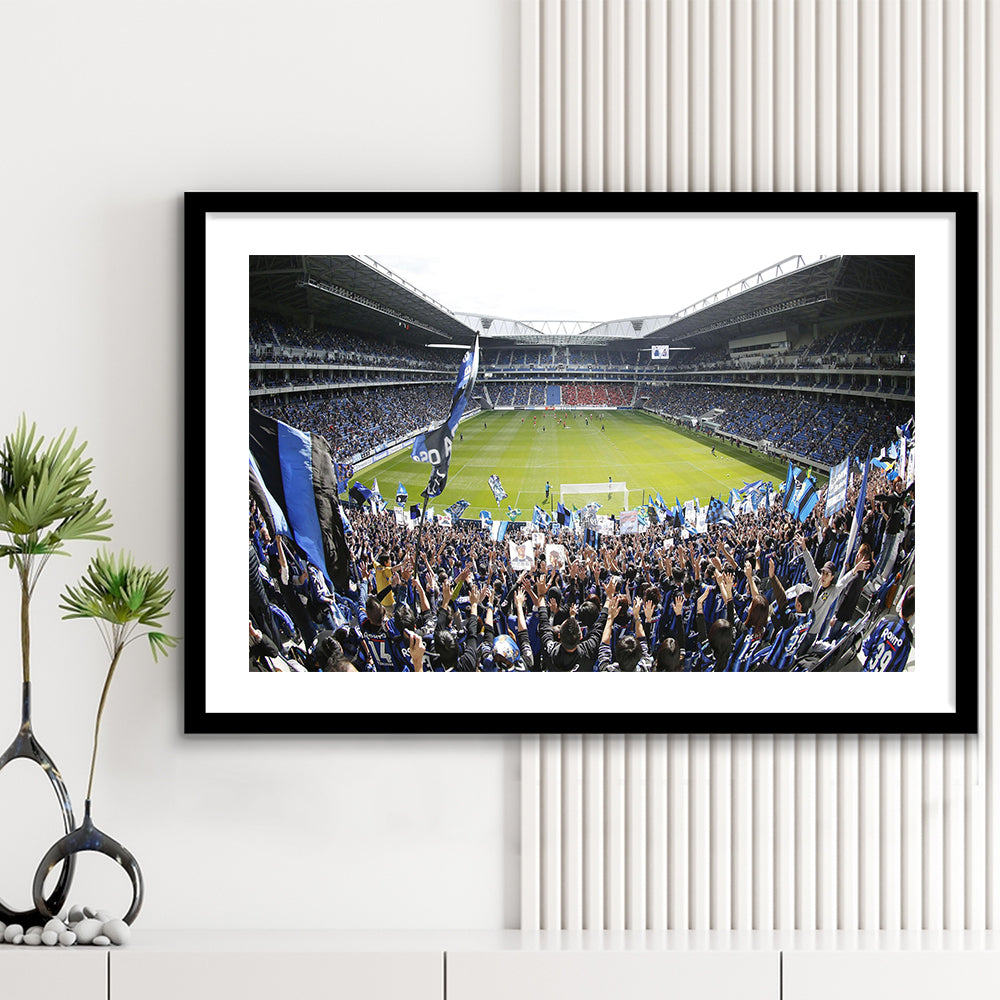 Gamba Osaka New Stadium, Stadium Canvas, Sport Art, Gift for him, White Border Framed Art Print Wall Decor
