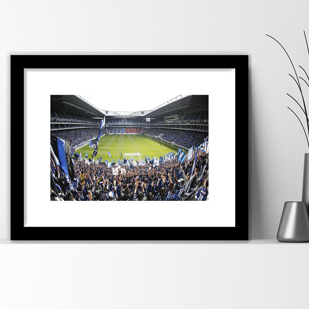 Gamba Osaka New Stadium, Stadium Canvas, Sport Art, Gift for him, White Border Framed Art Print Wall Decor