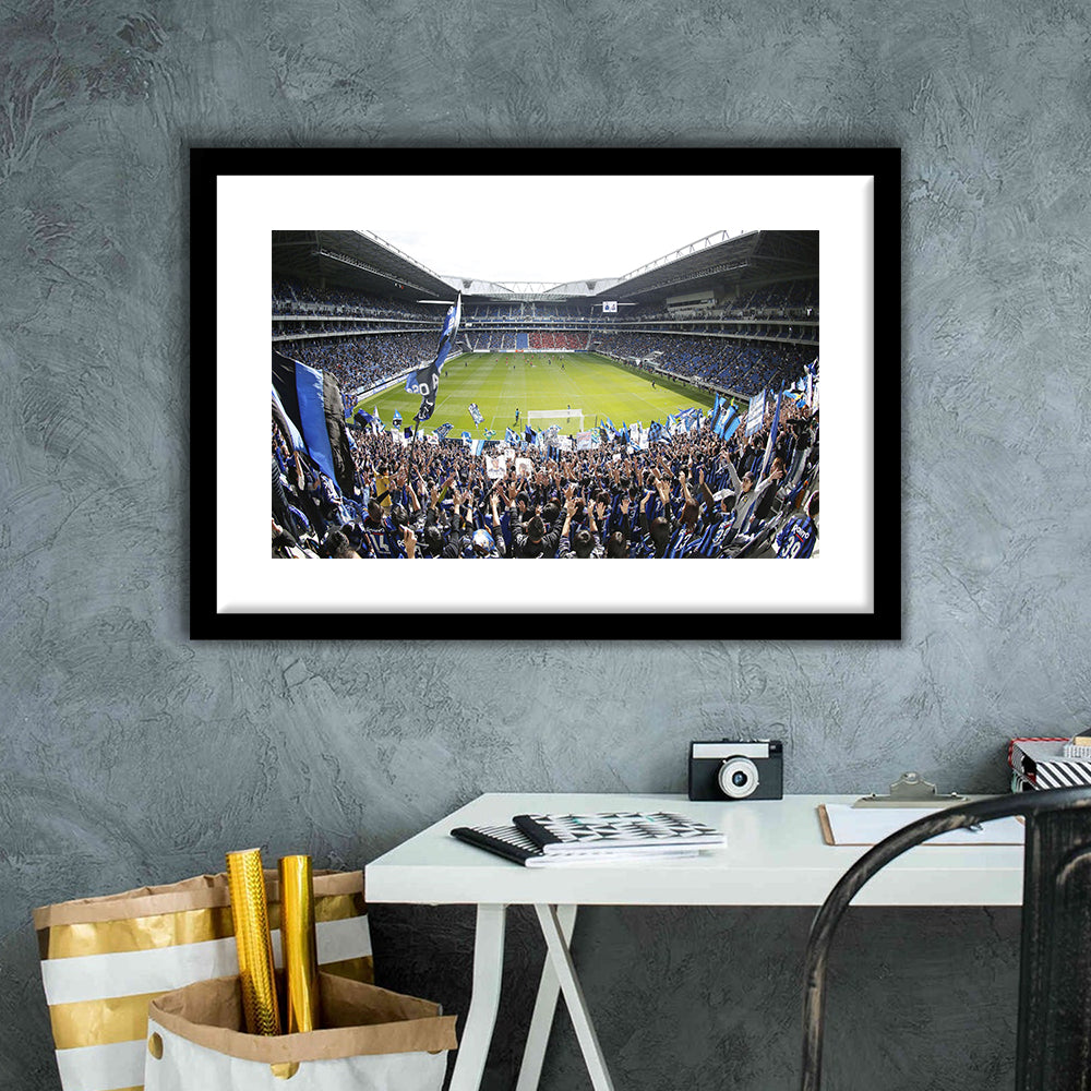 Gamba Osaka New Stadium, Stadium Canvas, Sport Art, Gift for him, White Border Framed Art Print Wall Decor