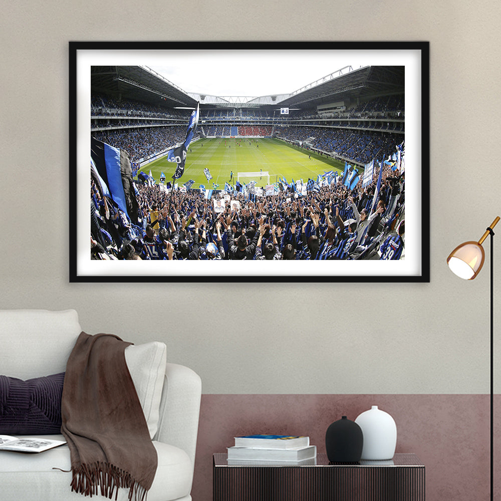 Gamba Osaka New Stadium, Stadium Canvas, Sport Art, Gift for him, White Border Framed Art Print Wall Decor