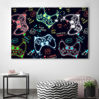 Game Over! Art Print, Game Room Decor Art, Canvas Print Wall Art, Wall Decor, Neon Effect Art