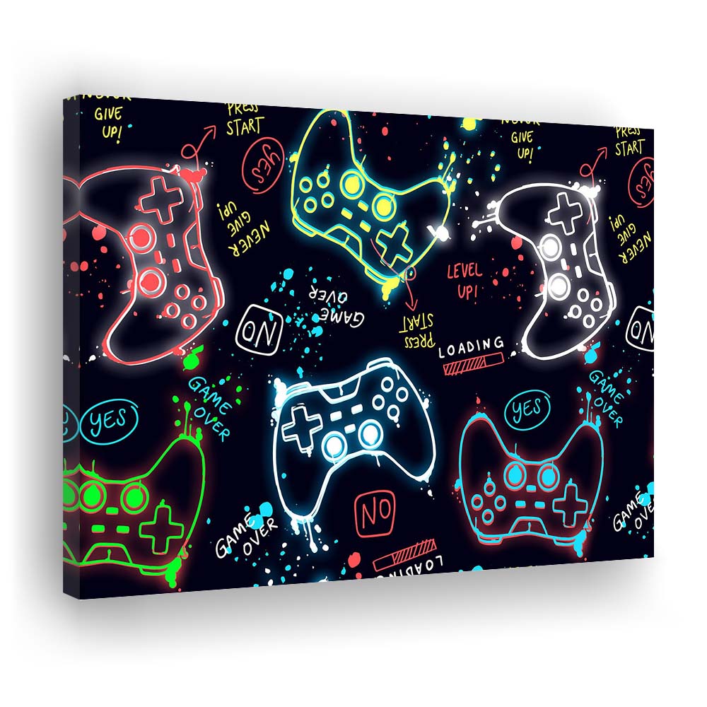 Game Over! Art Print, Game Room Decor Art, Canvas Print Wall Art, Wall Decor, Neon Effect Art