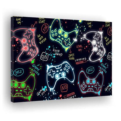 Game Over! Art Print, Game Room Decor Art, Canvas Print Wall Art, Wall Decor, Neon Effect Art