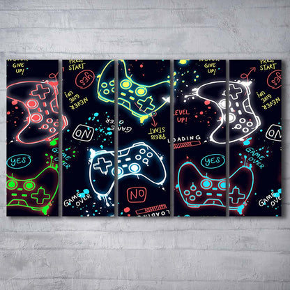 Game Over! Art Print, Game Room Decor Art, Extra Large 5 Panels Multi Canvas Print Wall Art, Home Decor