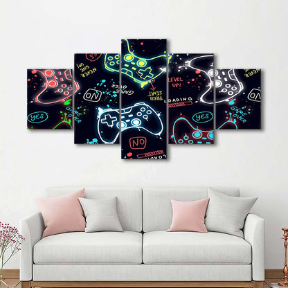 Game Over! Art Print, Game Room Decor Art, 5 Panel Mixed Canvas Print Wall Art, Home Decor, Neon Canvas