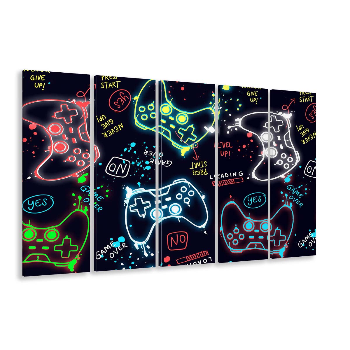 Game Over! Art Print, Game Room Decor Art, Extra Large 5 Panels Multi Canvas Print Wall Art, Home Decor