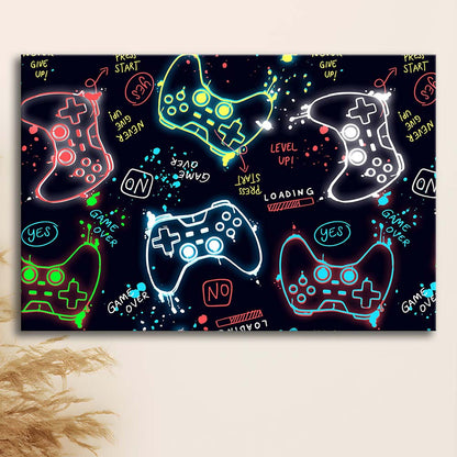 Game Over! Art Print, Game Room Decor Art, Canvas Print Wall Art, Wall Decor, Neon Effect Art
