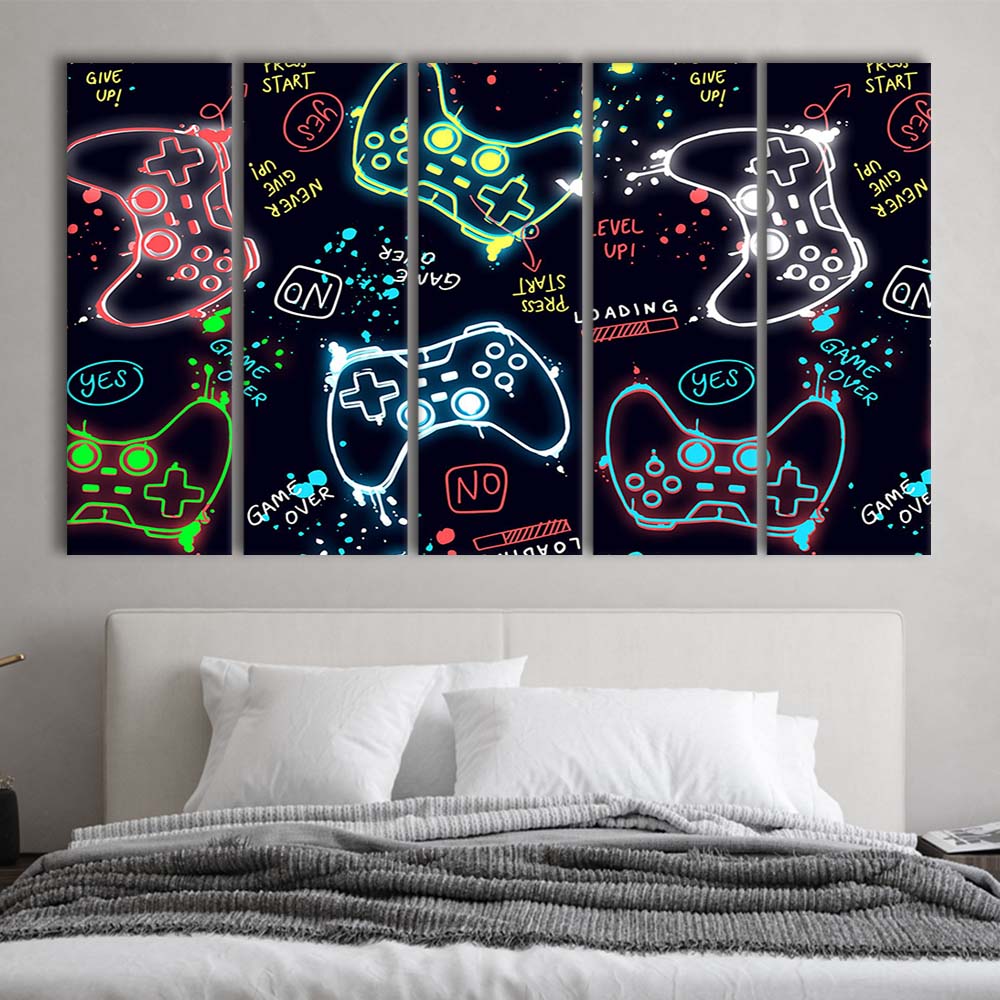 Game Over! Art Print, Game Room Decor Art, Extra Large 5 Panels Multi Canvas Print Wall Art, Home Decor