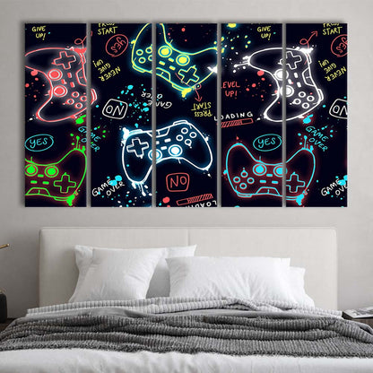 Game Over! Art Print, Game Room Decor Art, Extra Large 5 Panels Multi Canvas Print Wall Art, Home Decor